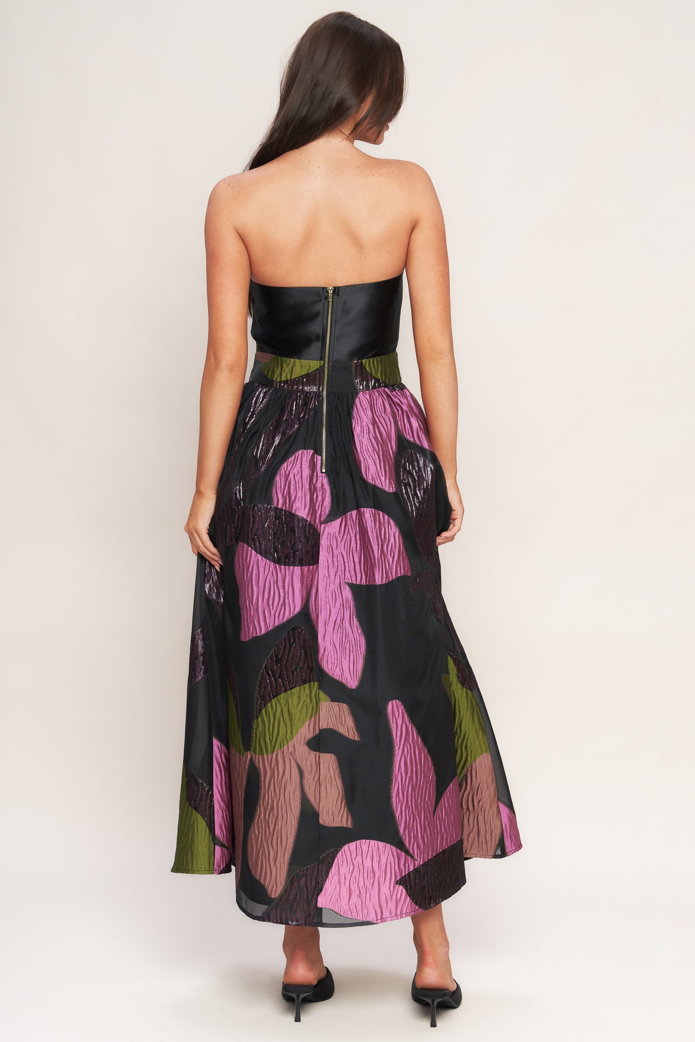 ABSTRACT ROSE WOVEN MIDI DRESS