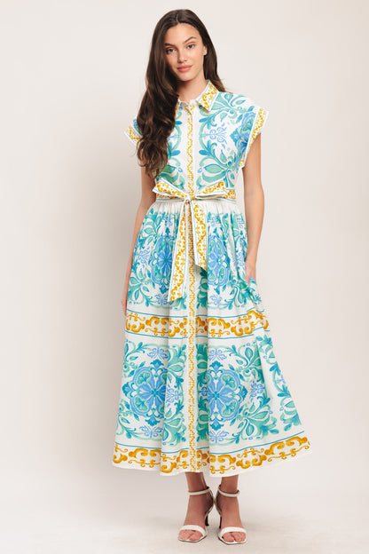 BLUE REGALIA WOVEN MIDI DRESS