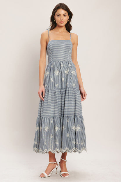 SALT AIR STRIPE WOVEN MIDI DRESS
