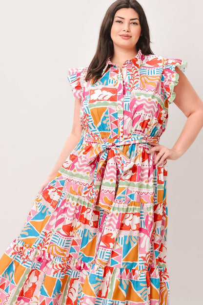 RIVIERA MOSAIC WOVEN MIDI DRESS