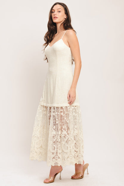 MILK PETAL WOVEN LACE MIDI DRESS