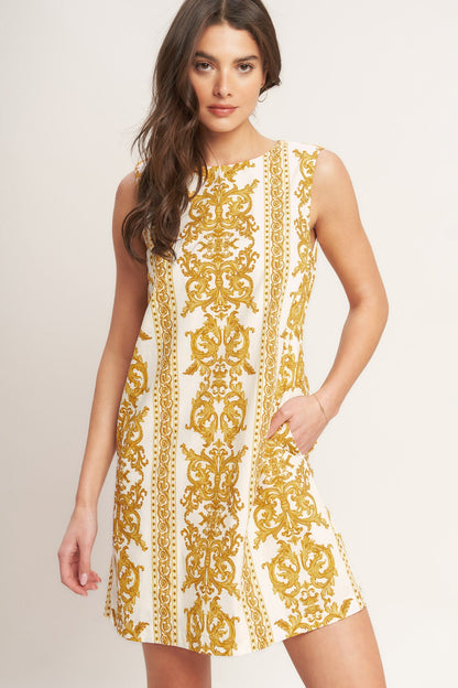 CITY GIRL WITH EDGE WOVEN MINI SHIFT DRESS
