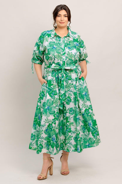 SIMPLY IN BLOOM WOVEN MIDI SHIRT DRESS