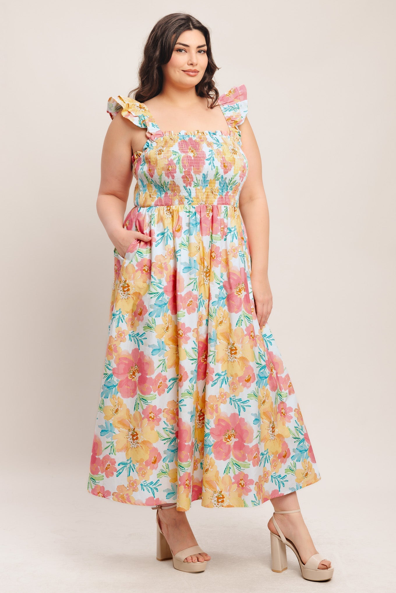 SOFT SUNSHINE WOVEN MIDI DRESS