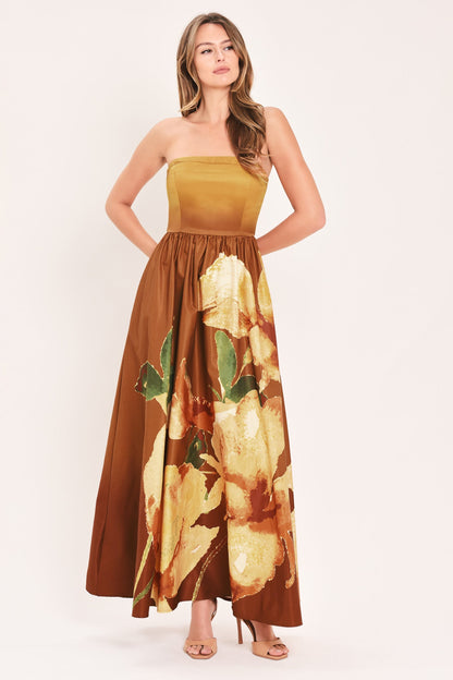 GOLDEN ROSE AFTERGLOW WOVEN MAXI DRESS
