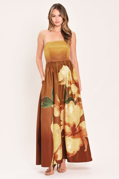 GOLDEN ROSE AFTERGLOW WOVEN MAXI DRESS