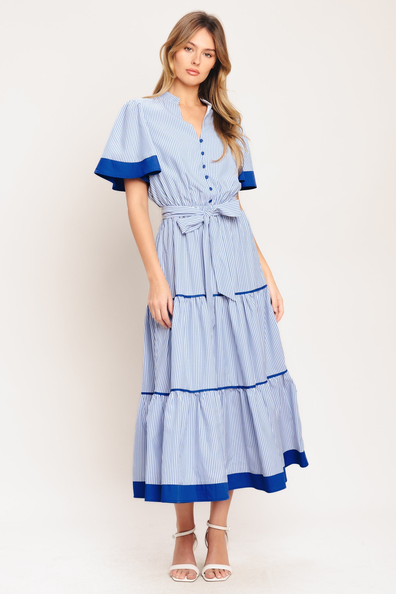 PARIS MORNING BLUE WOVEN MIDI DRESS