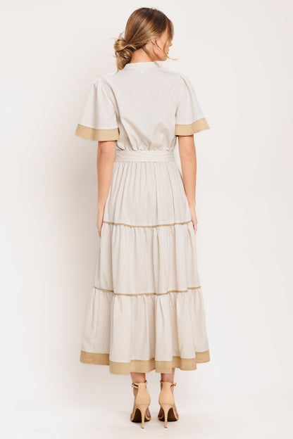 PARIS MORNING TAUPE WOVEN MIDI DRESS