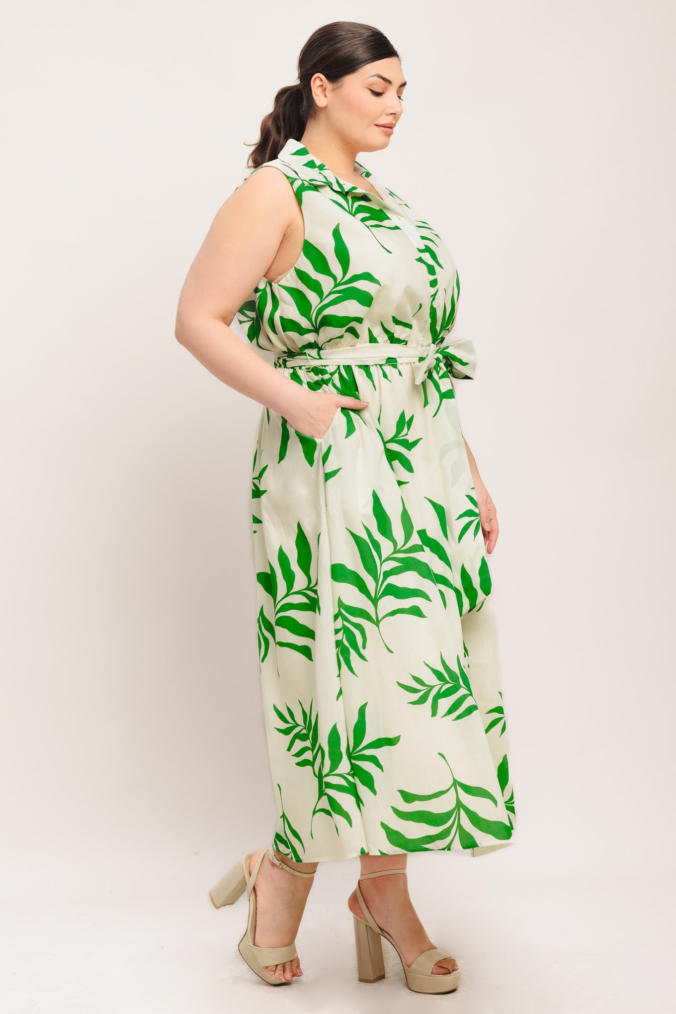 GREEN DAYDREAM WOVEN MIDI DRESS