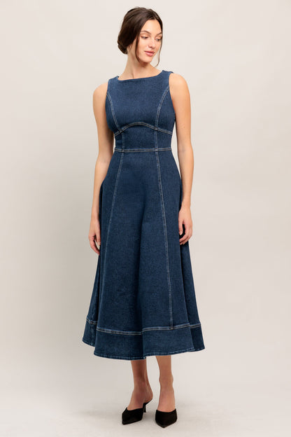 SIMPLE STATEMENT DENIM DENIM MIDI DRESS