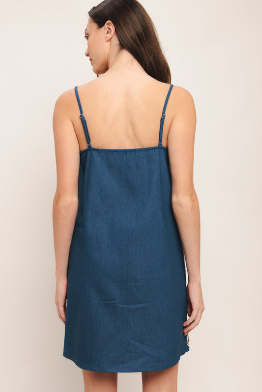SEA BREEZE PAISLEY DENIM MINI DRESS