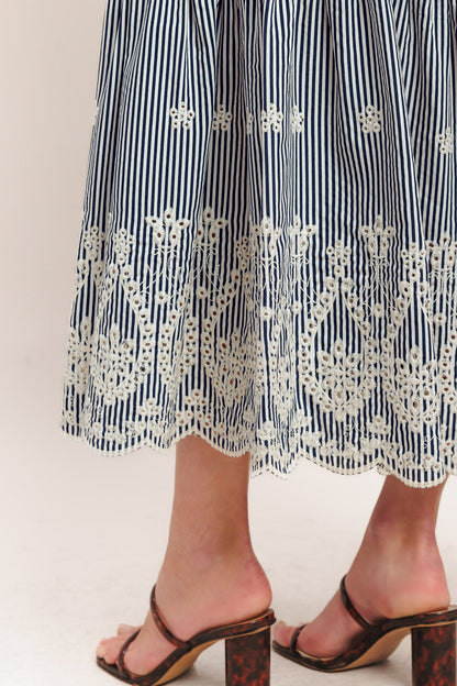 STRIPE COVE WOVEN MIDI DRESS