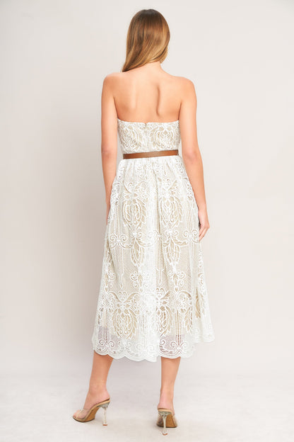 ELEGANT GARDEN WOVEN LACE MIDI DRESS