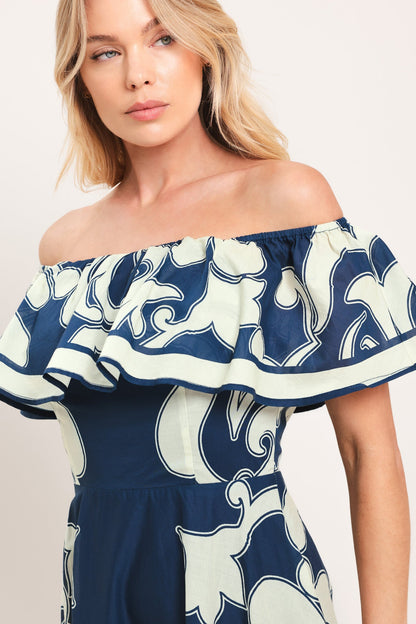 BLUE MAJOLICA WOVEN MIDI DRESS