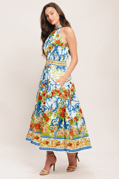 CERAMIC FLORA WOVEN MIDI DRESS