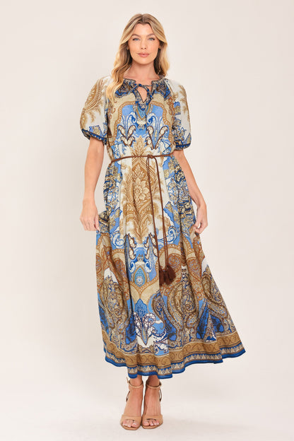 BAROQUE PAISLEY WOVEN MIDI DRESS