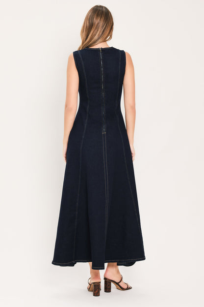 MIDNIGHT GOLDEN SECRET DENIM MAXI DRESS