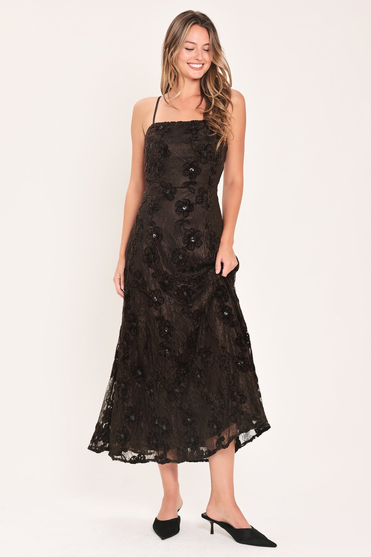GOLDEN HOUR BROWN TEXTURED STRAPPY ANKLE DRESS
