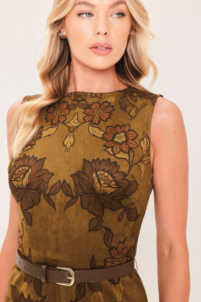 PECAN GARDEN POISE FAUX SUEDE MINI DRESS