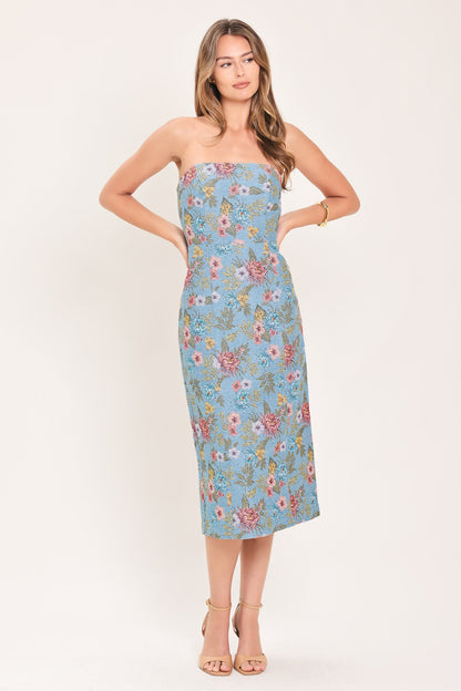 CELESTIAL GARDEN JACQUARD WOVEN TUBE DRESS