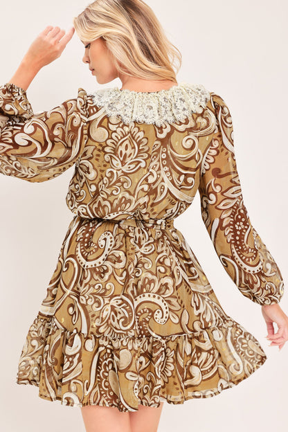 HAZELNUT LACE STORY WOVEN MINI DRESS