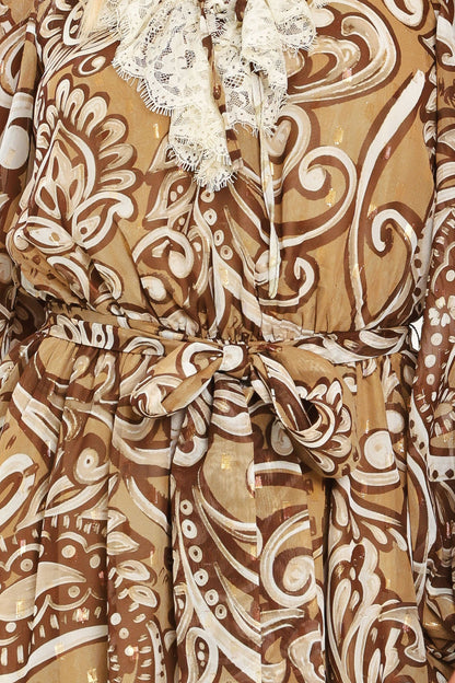 HAZELNUT LACE STORY WOVEN MINI DRESS