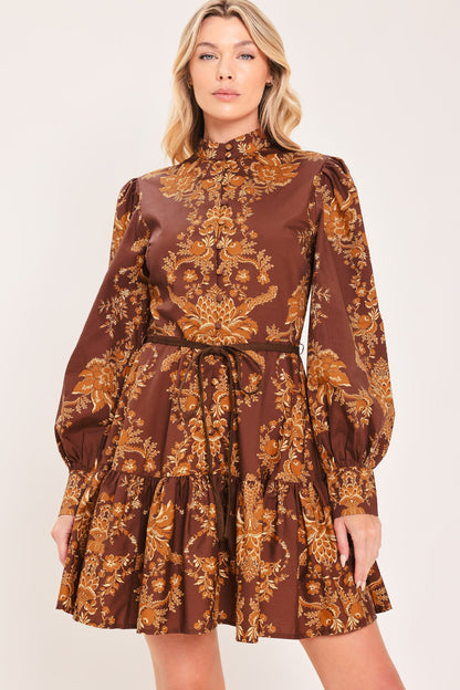 AUTUMN DAMASK SWAY WOVEN MINI DRESS