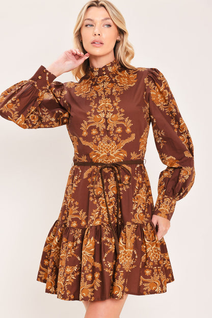 AUTUMN DAMASK SWAY WOVEN MINI DRESS