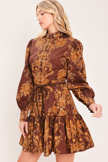AUTUMN DAMASK SWAY WOVEN MINI DRESS