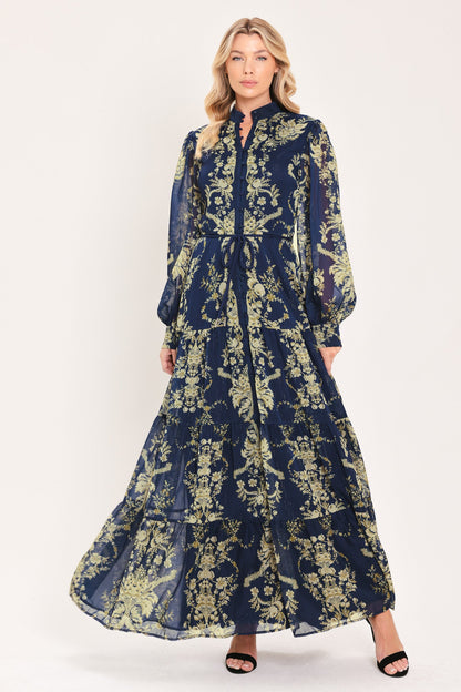 ROYAL HERITAGE BLOOM WOVEN MAXI DRESS