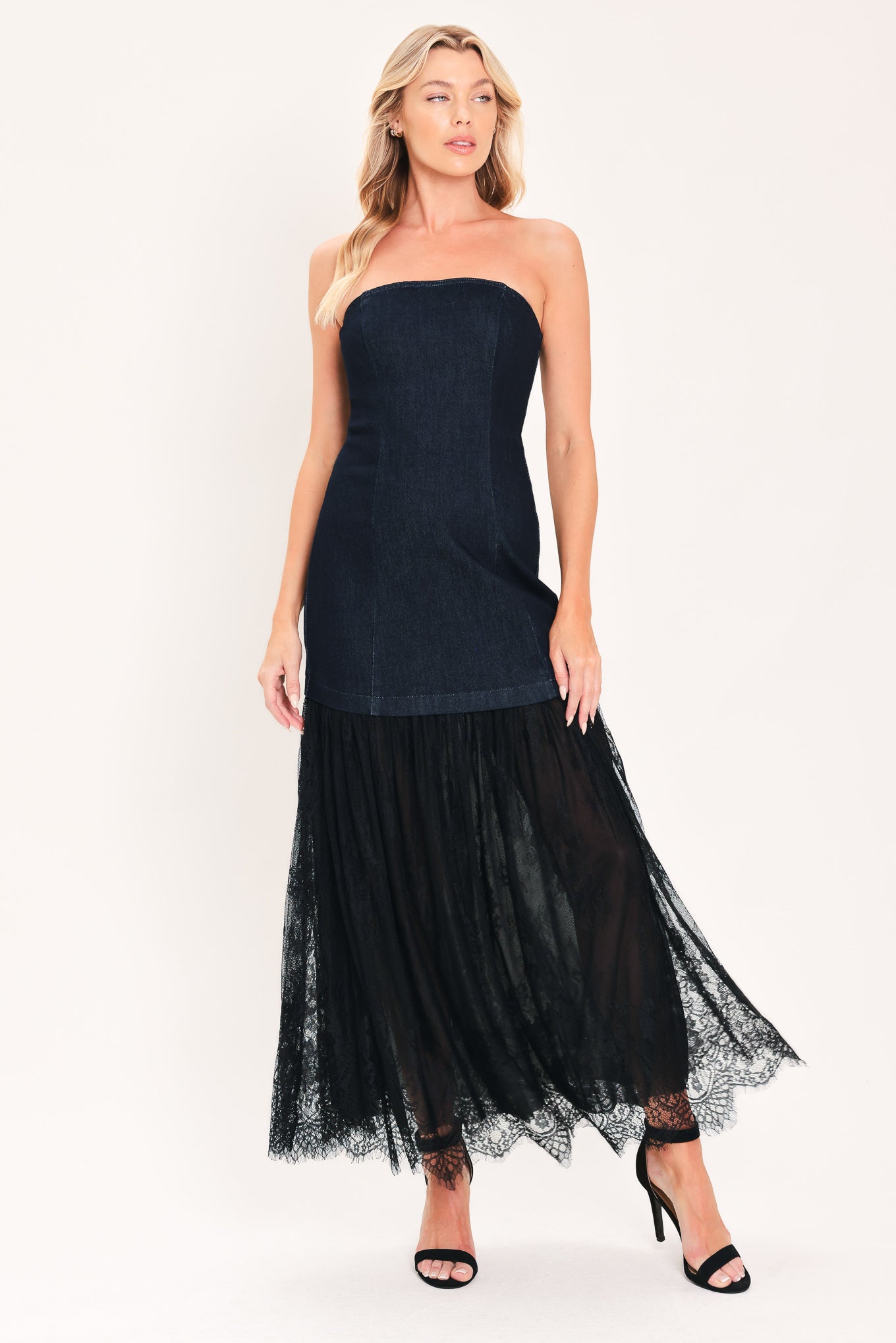 MIDNIGHT COLUMN MUSE DENIM TUBE DRESS