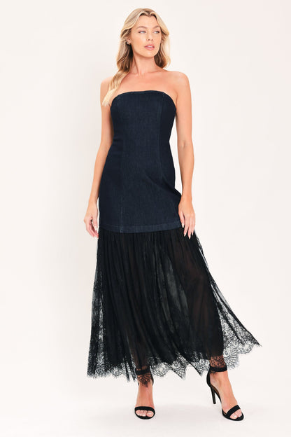 MIDNIGHT COLUMN MUSE DENIM TUBE DRESS