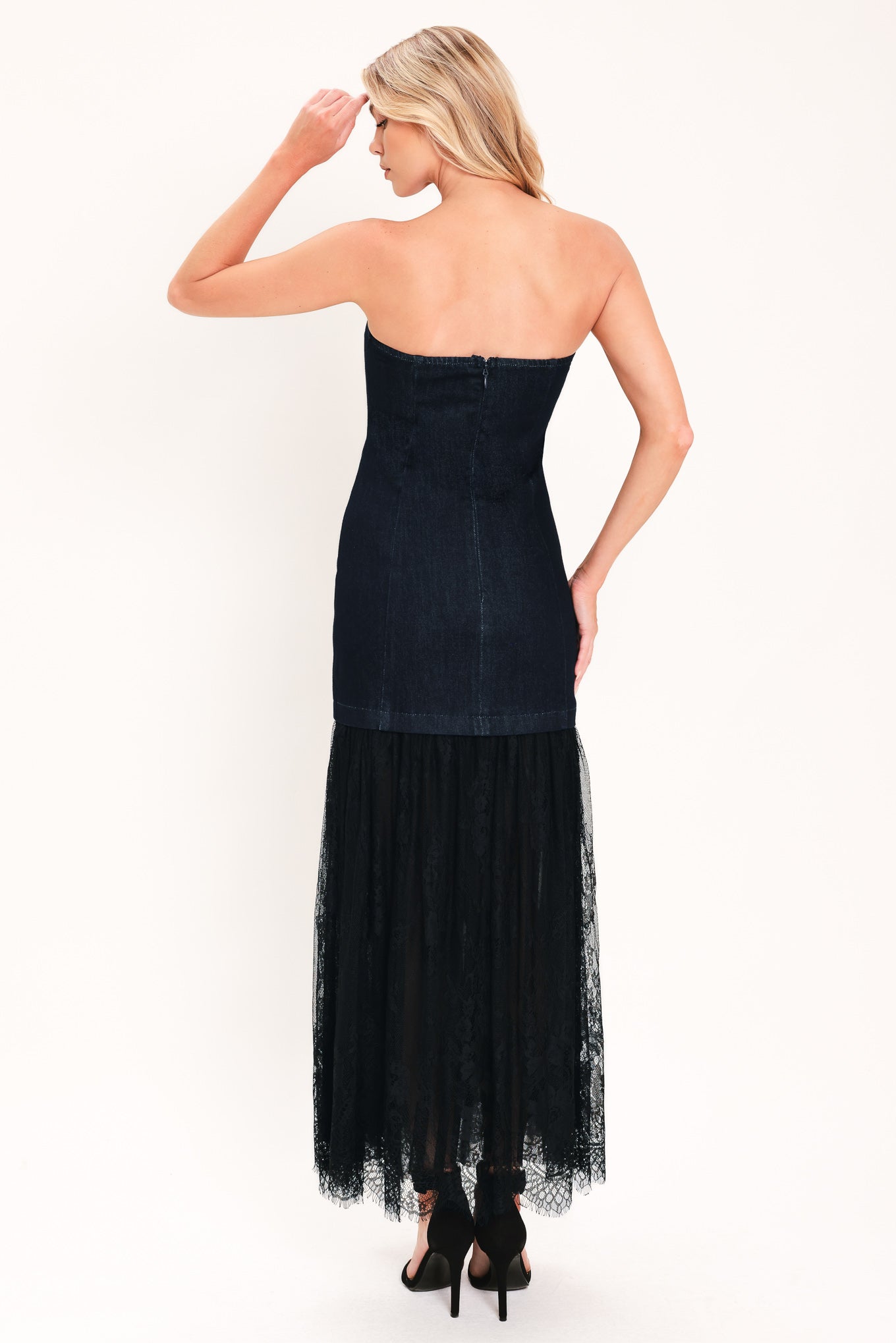 MIDNIGHT COLUMN MUSE DENIM TUBE DRESS