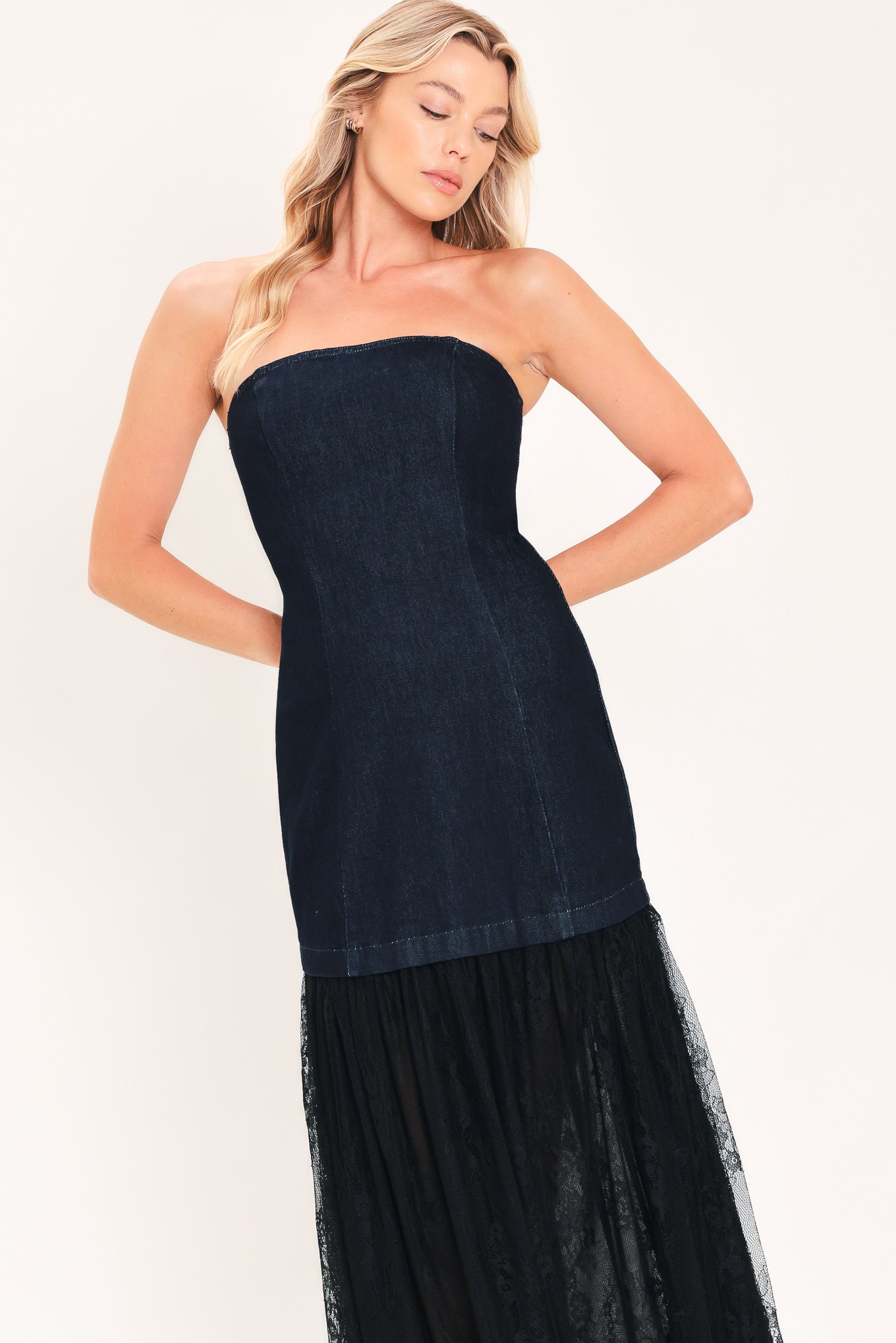 MIDNIGHT COLUMN MUSE DENIM TUBE DRESS