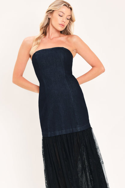 MIDNIGHT COLUMN MUSE DENIM TUBE DRESS