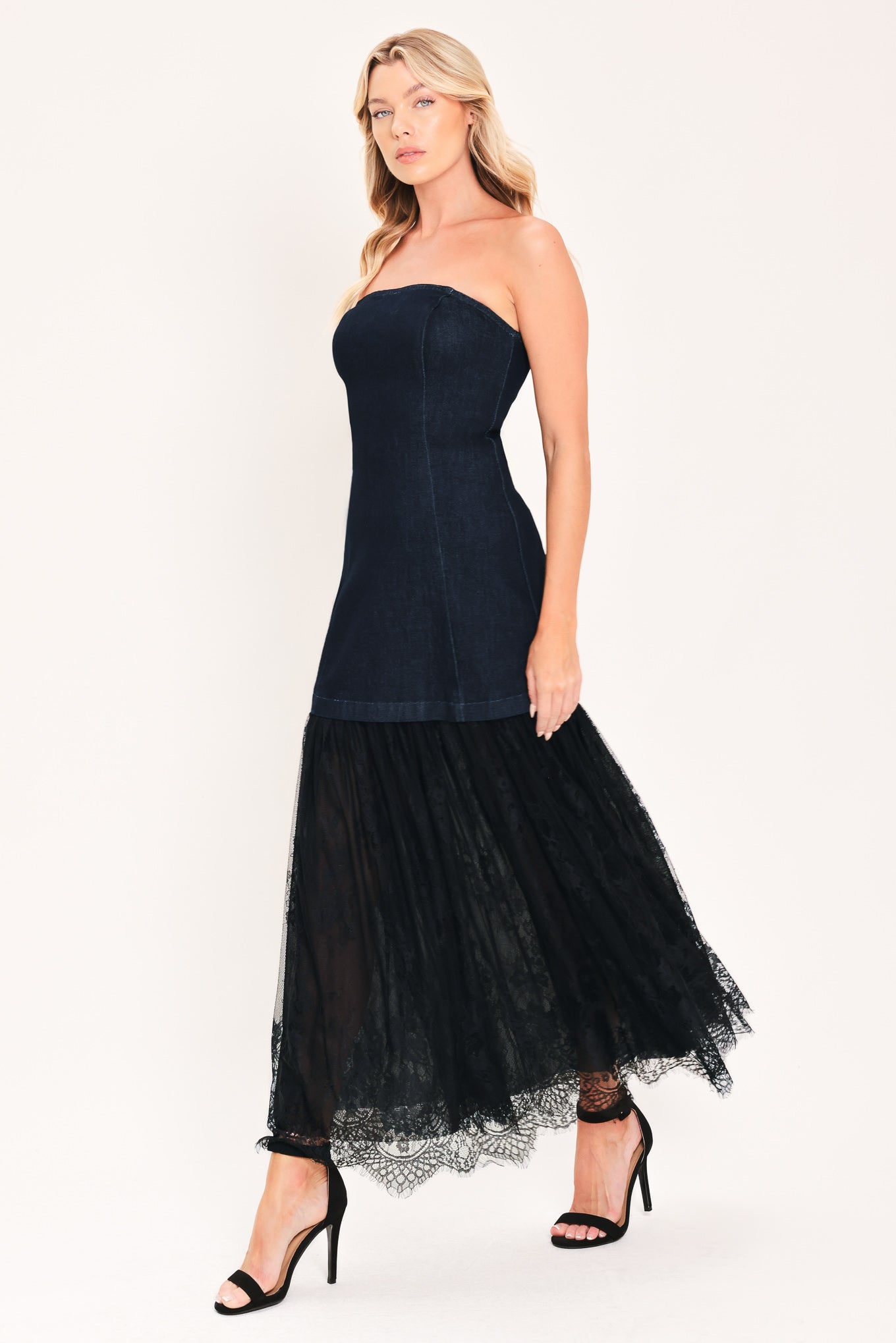 MIDNIGHT COLUMN MUSE DENIM TUBE DRESS