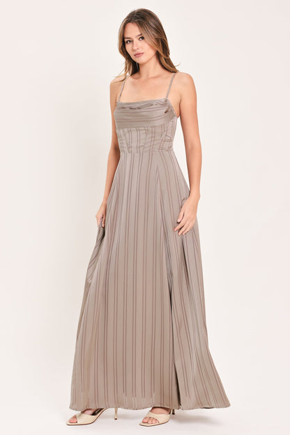 MISTED SILK DAYBREAK WOVEN SHADOW STRIPE MAXI DRESS