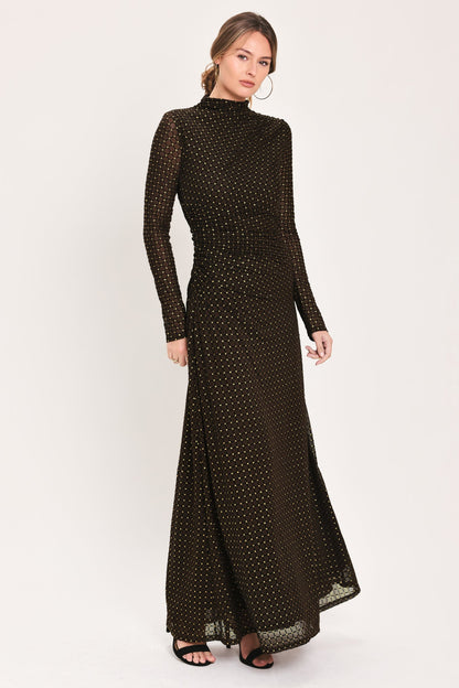 COCOA VEIL DARK BROWN BURNOUT VELVET MESH MAXI DRESS