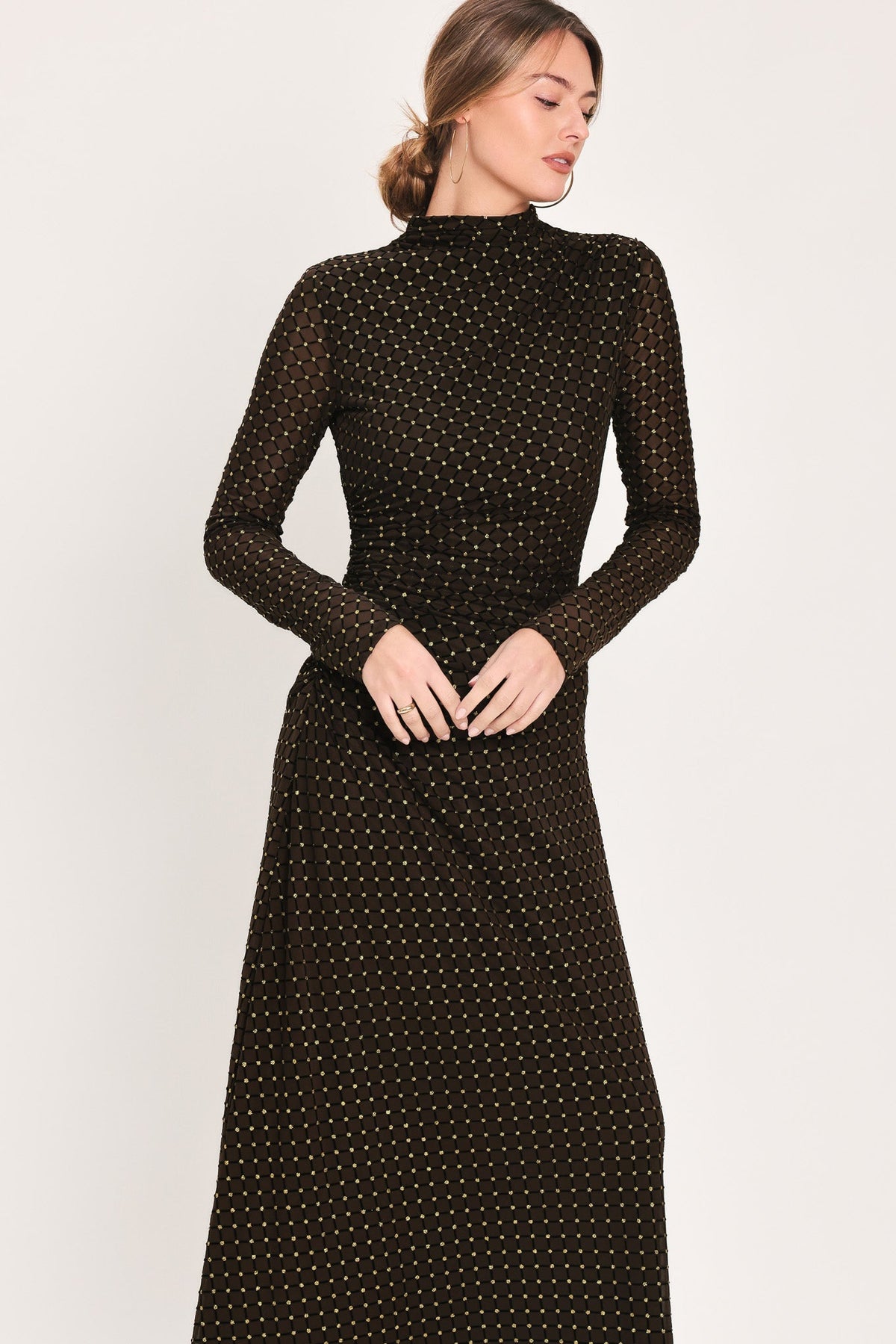 COCOA VEIL DARK BROWN BURNOUT VELVET MESH MAXI DRESS