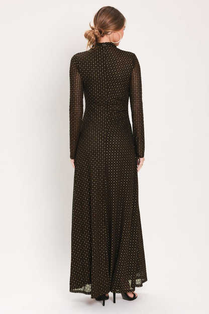 COCOA VEIL DARK BROWN BURNOUT VELVET MESH MAXI DRESS