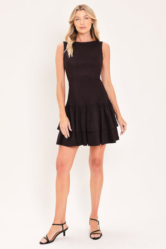 SHADOW DROPWAIST FAUX SUEDE MINI DRESS
