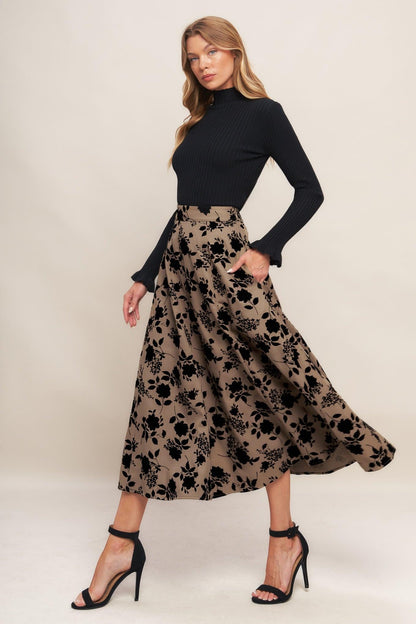 CLASSIC BLOOM LOOK WOVEN FLOCKING CIRCLE SKIRT