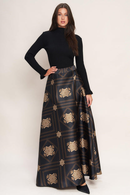 ORNAMENTAL NIGHTS WOVEN MAXI CIRCLE SKIRT