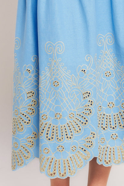 SKY BLOOM WOVEN EYELET MIDI SKIRT