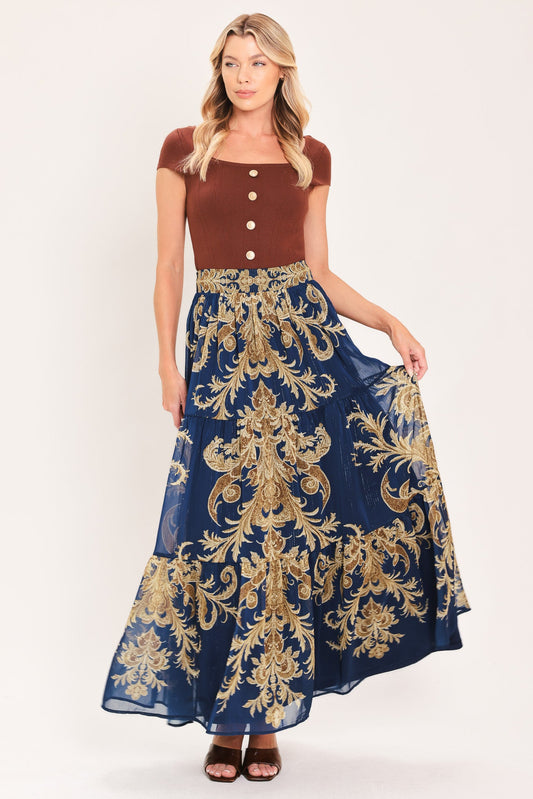 MIDNIGHT HERITAGE FLOW WOVEN MAXI SKIRT