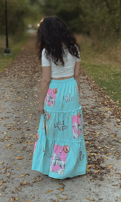 Baha Ranch Retro Pop Western Prairie Maxi Skirt