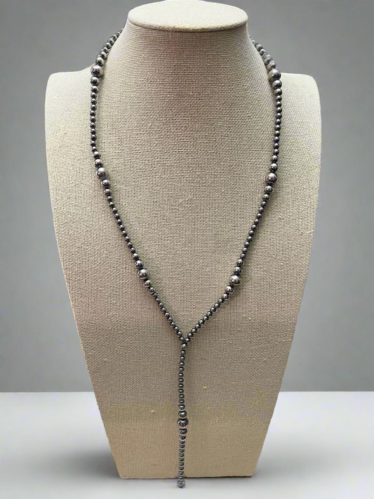 Graduated Sterling Pearl Lariat Necklace — 18 inch (with 4 inch drop, 4-5-6-8mm graduated)