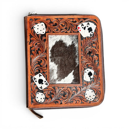CARDS TOOLED LEATHER & COWHIDE ZIPPER PLANNER