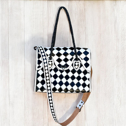 WESTERN DIAMOND CHECKERED CROSSBODY TOTE BAG