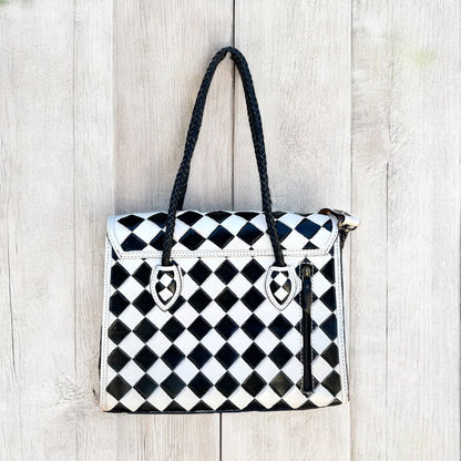 WESTERN DIAMOND CHECKERED CROSSBODY TOTE BAG